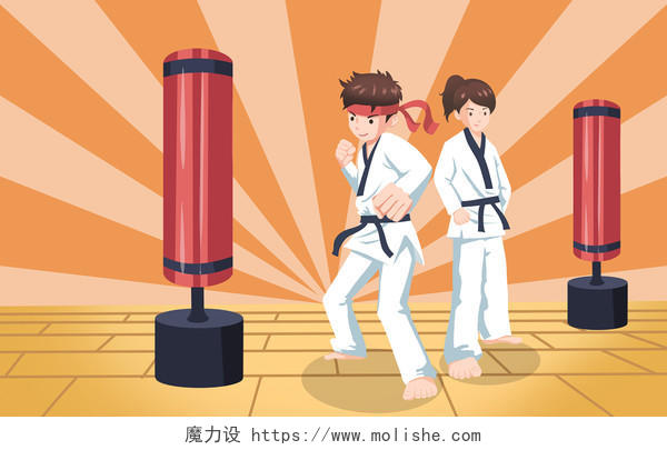 全民健身日跆拳道培训原创插画海报